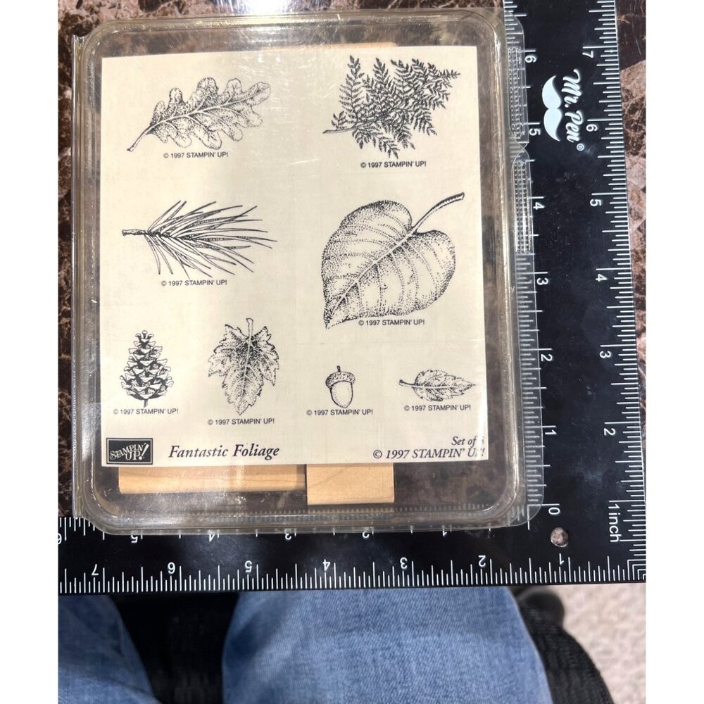 Vintage Stampin Up! Fantastic Foliage Wood Mounted Rubber Stamp Set NEW